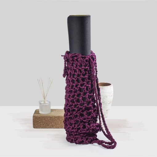 Purple knitted yoga matt bag