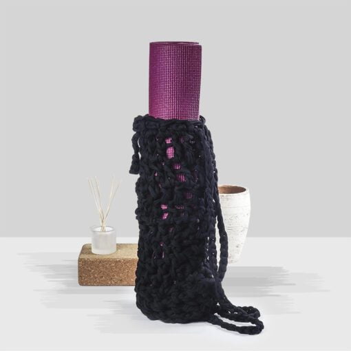 Black knitted yoga matt bag