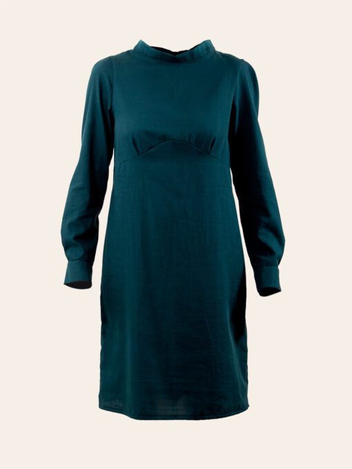 Long-Sleeve Dress of Organic Cotton and High Neckline